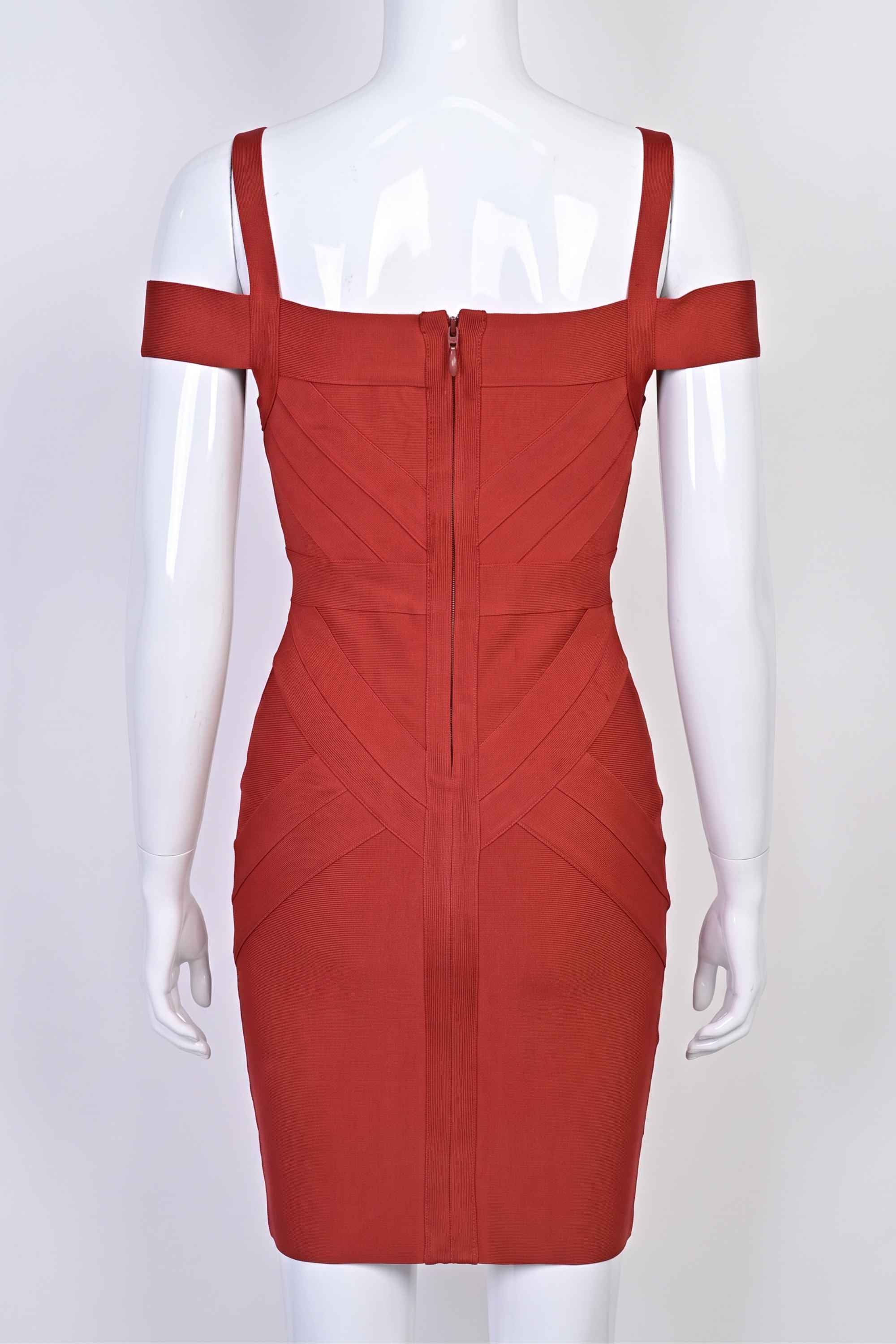 Woman wearing a figure flattering  Sophia Bandage Dress - Lipstick Red Bodycon Collection