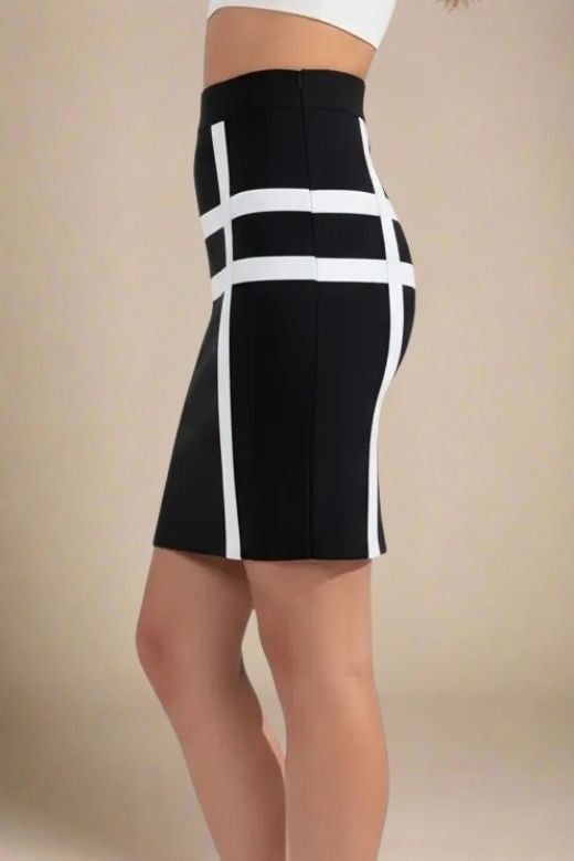 Woman wearing a figure flattering  Suki High Waist Bandage Mini Skirt - Classic Black BODYCON COLLECTION Pty Ltd