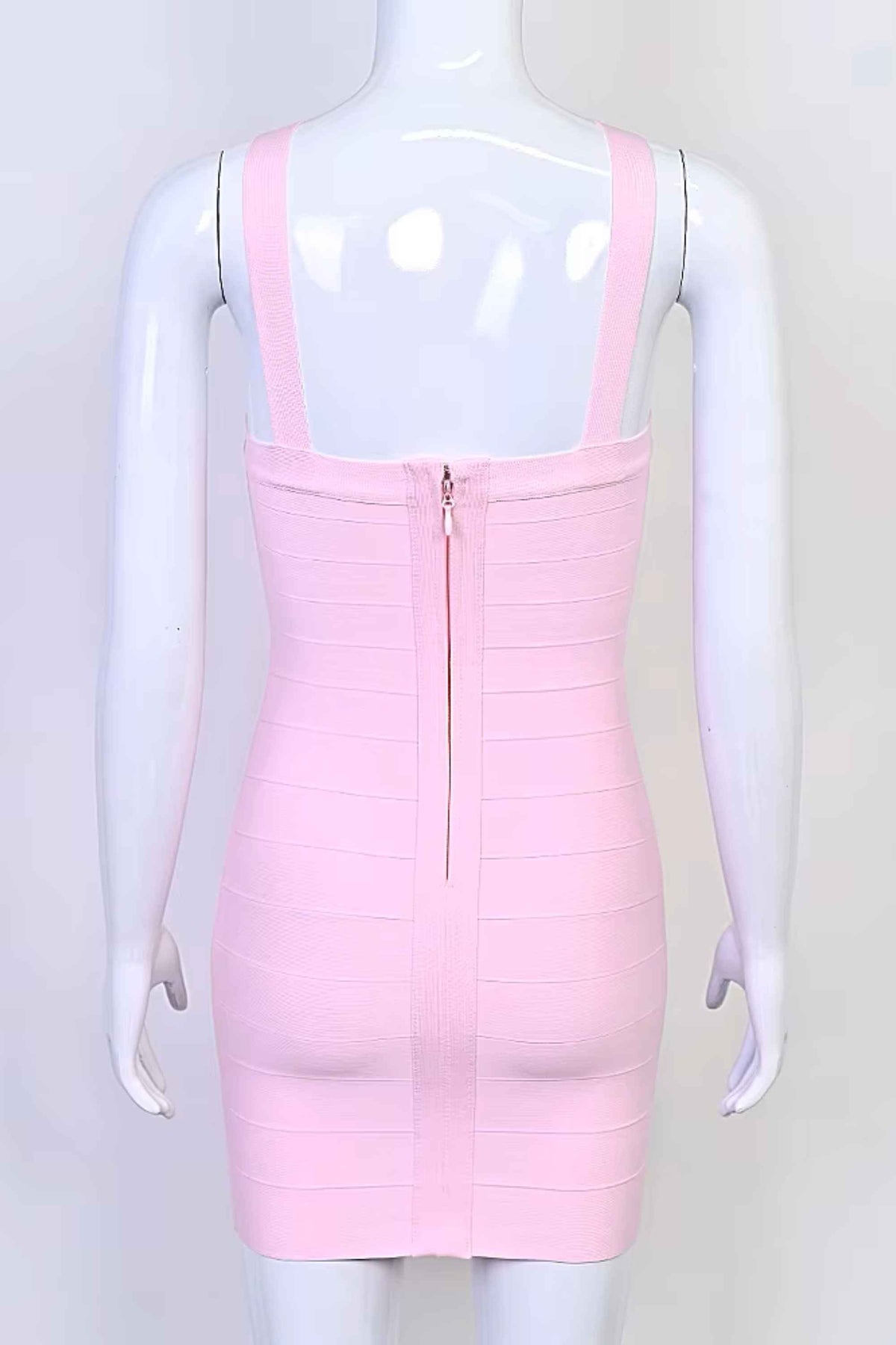 Woman wearing a figure flattering  Sydney Bandage Mini Dress - Dusty Pink BODYCON COLLECTION Pty Ltd