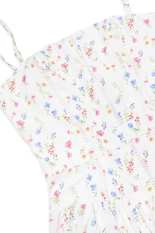 Woman wearing a figure flattering  Tasmin Bodycon Midi Dress - White Print BODYCON COLLECTION