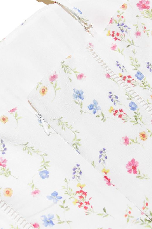 Woman wearing a figure flattering  Tasmin Bodycon Midi Dress - White Print BODYCON COLLECTION