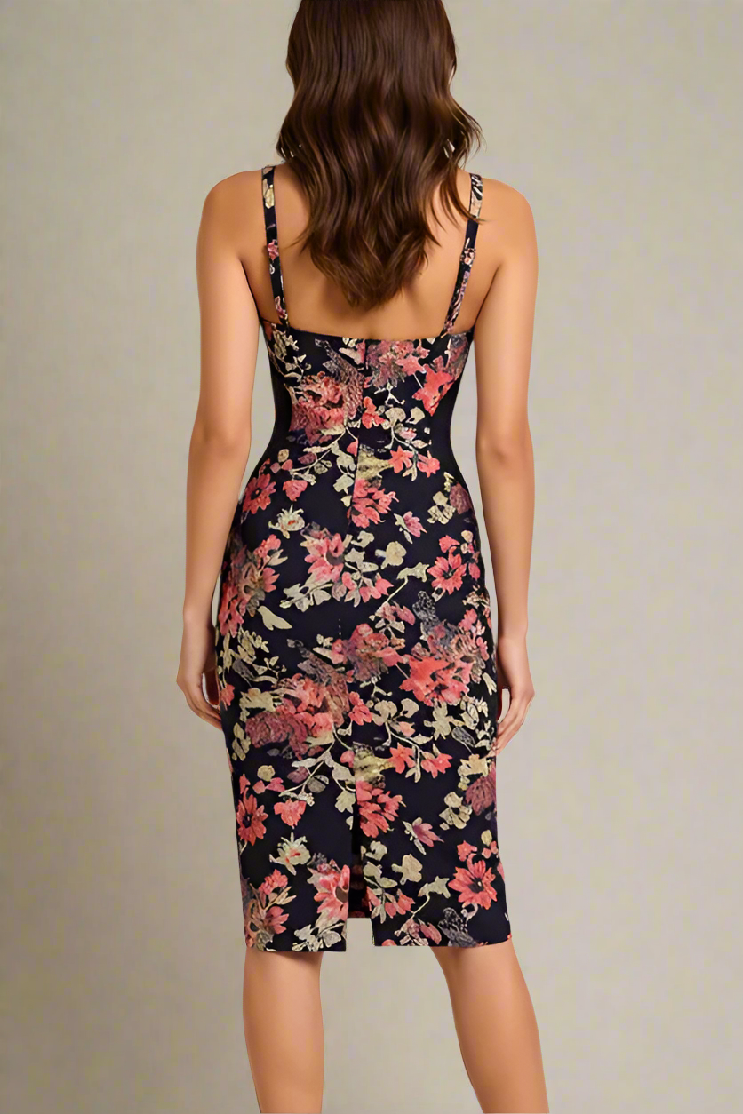 Woman wearing a figure flattering  Tate Bodycon Wrap Dress - Classic Black BODYCON COLLECTION Pty Ltd