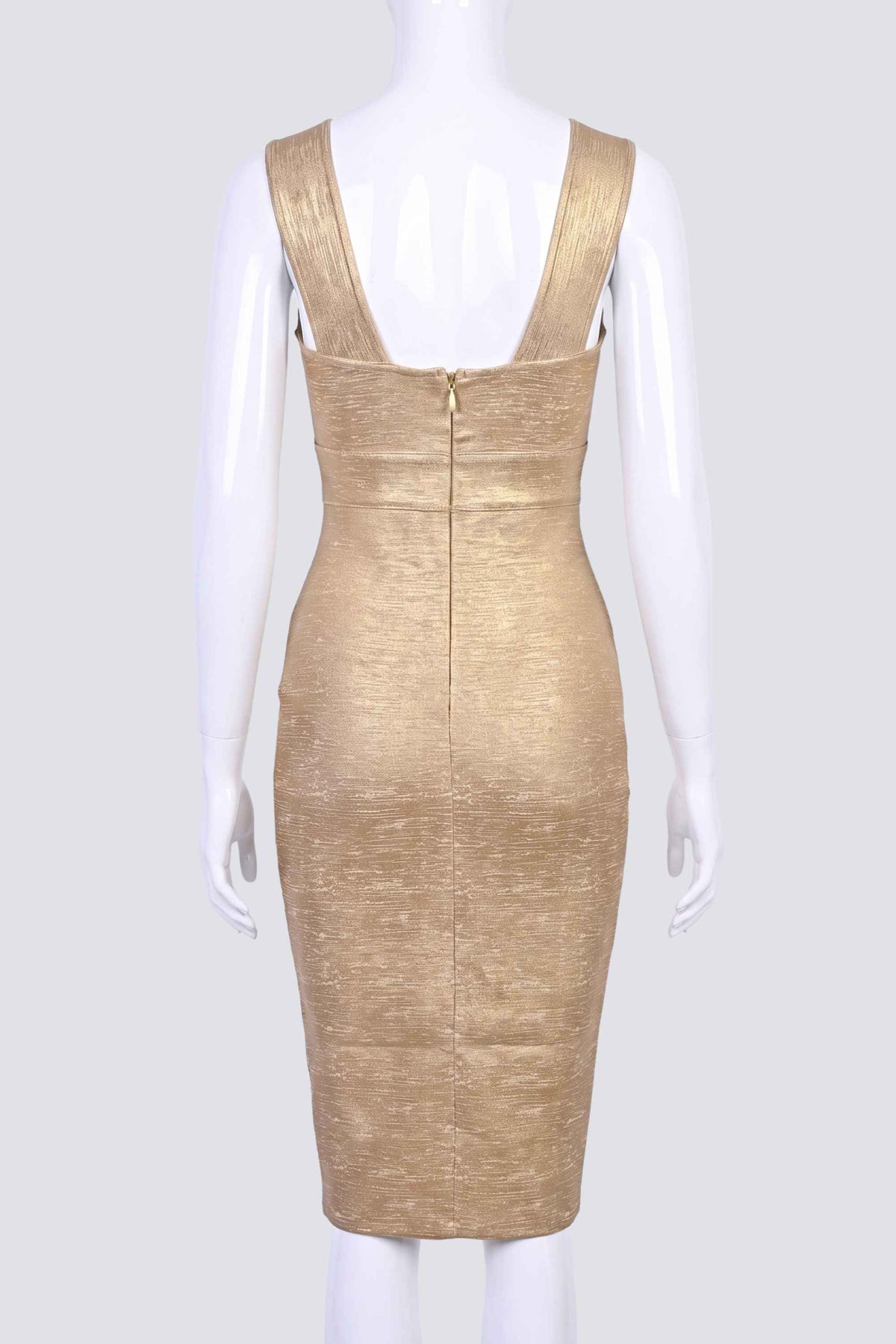 Woman wearing a figure flattering  Tyler Bodycon Dress - Gold BODYCON COLLECTION Pty Ltd