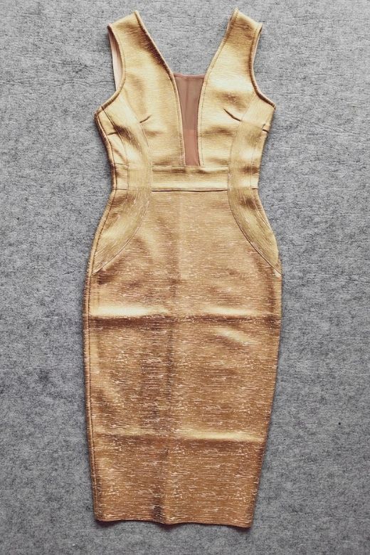 Woman wearing a figure flattering  Tyler Bodycon Dress - Gold BODYCON COLLECTION Pty Ltd