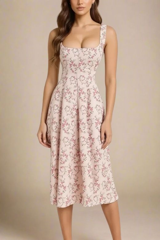 Woman wearing a figure flattering  Willa Midi Dress - Dusty Pink BODYCON COLLECTION Pty Ltd